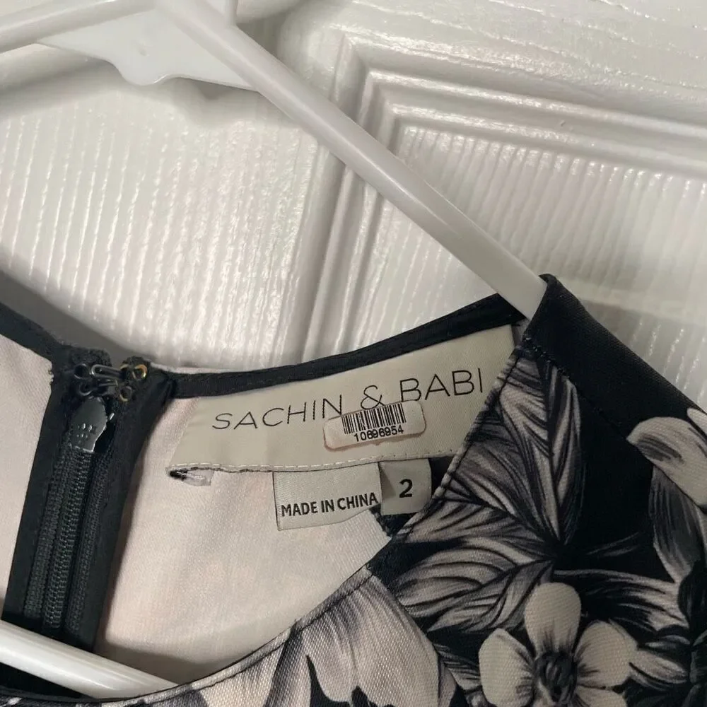 Sachin & Babi Womens Floral Sheath Dress 2 Black White Floral Cap Sleeve Demure